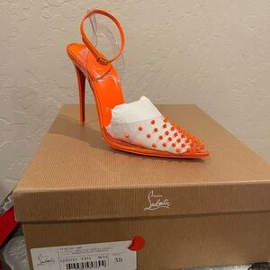 Christian Louboutin Vibrant Orange Spiked Heels Spikoo 100 PVC and leather pumps